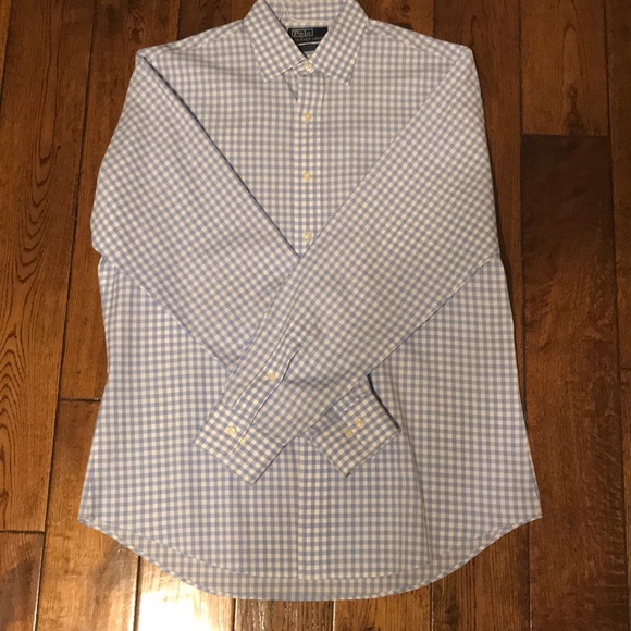 Blue and white check button up Polo - Picture 1 of 6
